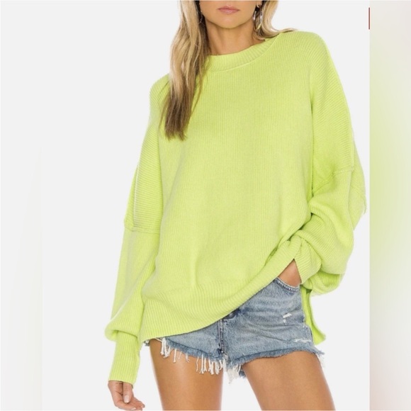 Free People Sweaters - Free People Easy Street Ribbed Knit Tunic Sweater Size Small Citron Green